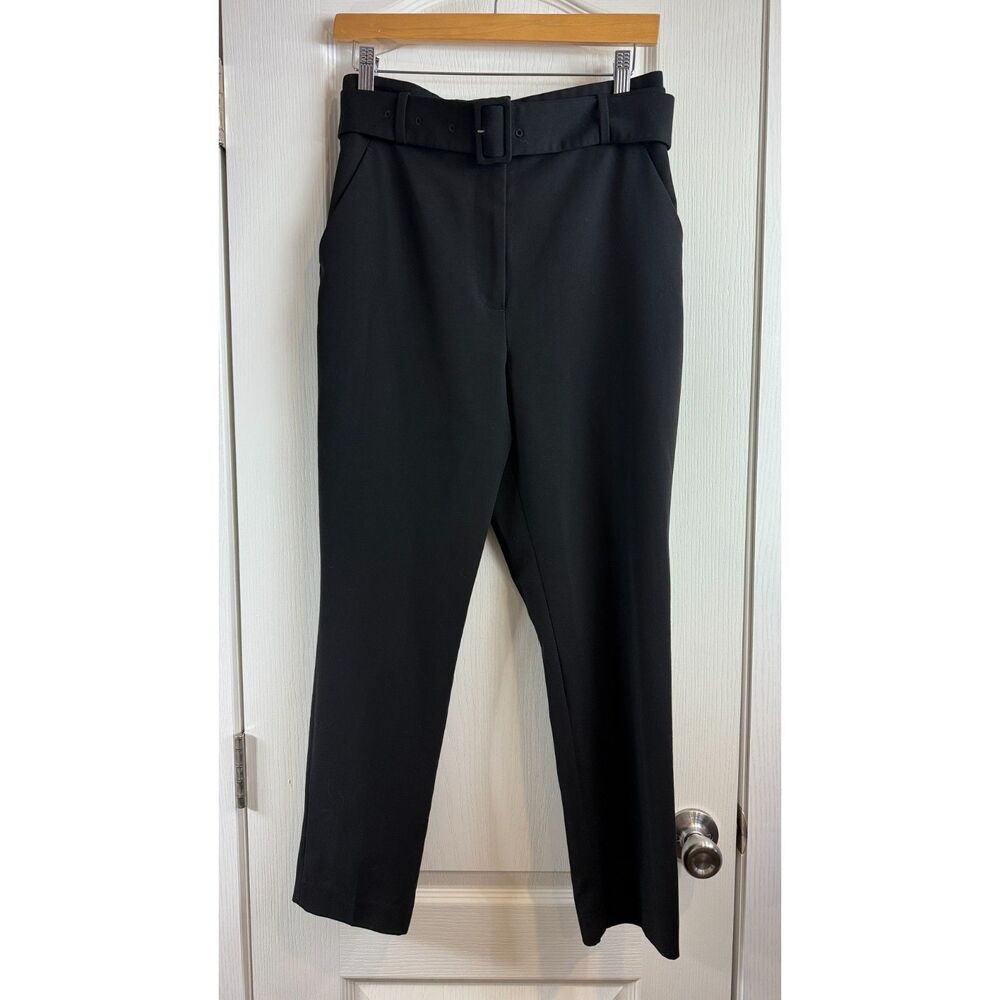 H&M Women's Black Belted Cropped Ankle Dress Pants High Rise Size 6
